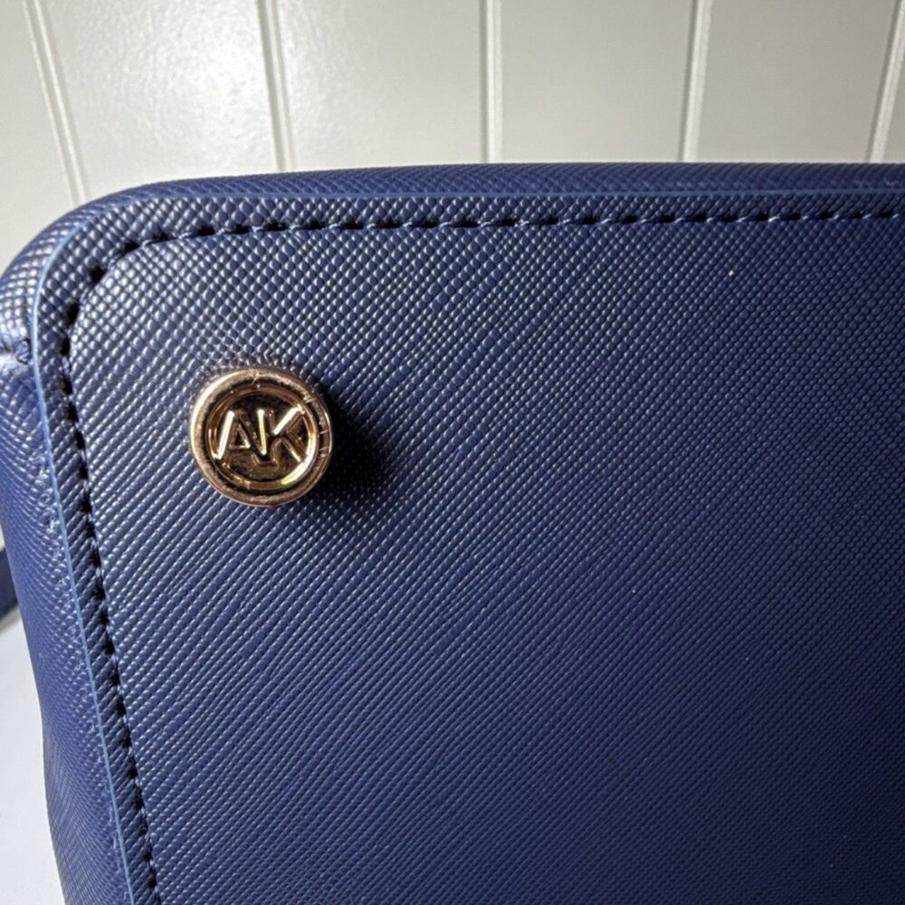 Anne Klein Navy Blue Satchel Gold Hardware Detachable Adjustable Strap Pockets - Picture 6 of 13